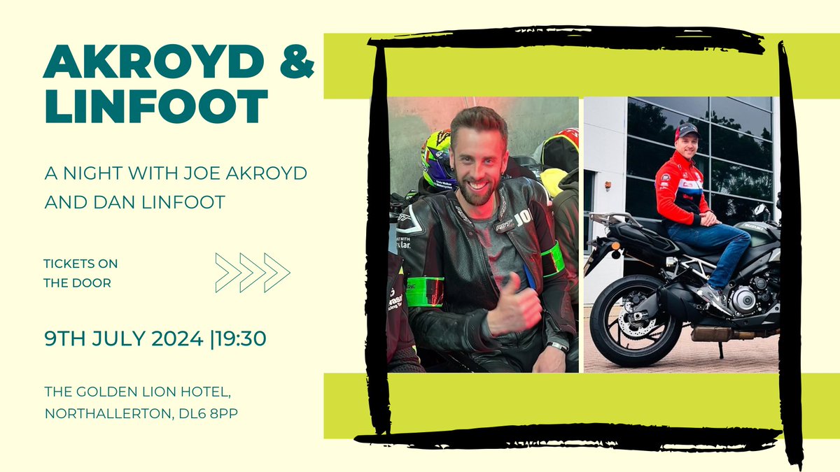 🔥New Event🔥

<a href="/JoeAkroyd/">Joe Akroyd</a> and <a href="/danlinfoot/">Dan Linfoot</a> will be joining us on the 9th July! 

Make sure you come down and join us

Postcode on poster is incorrect it’s DL7 8PP