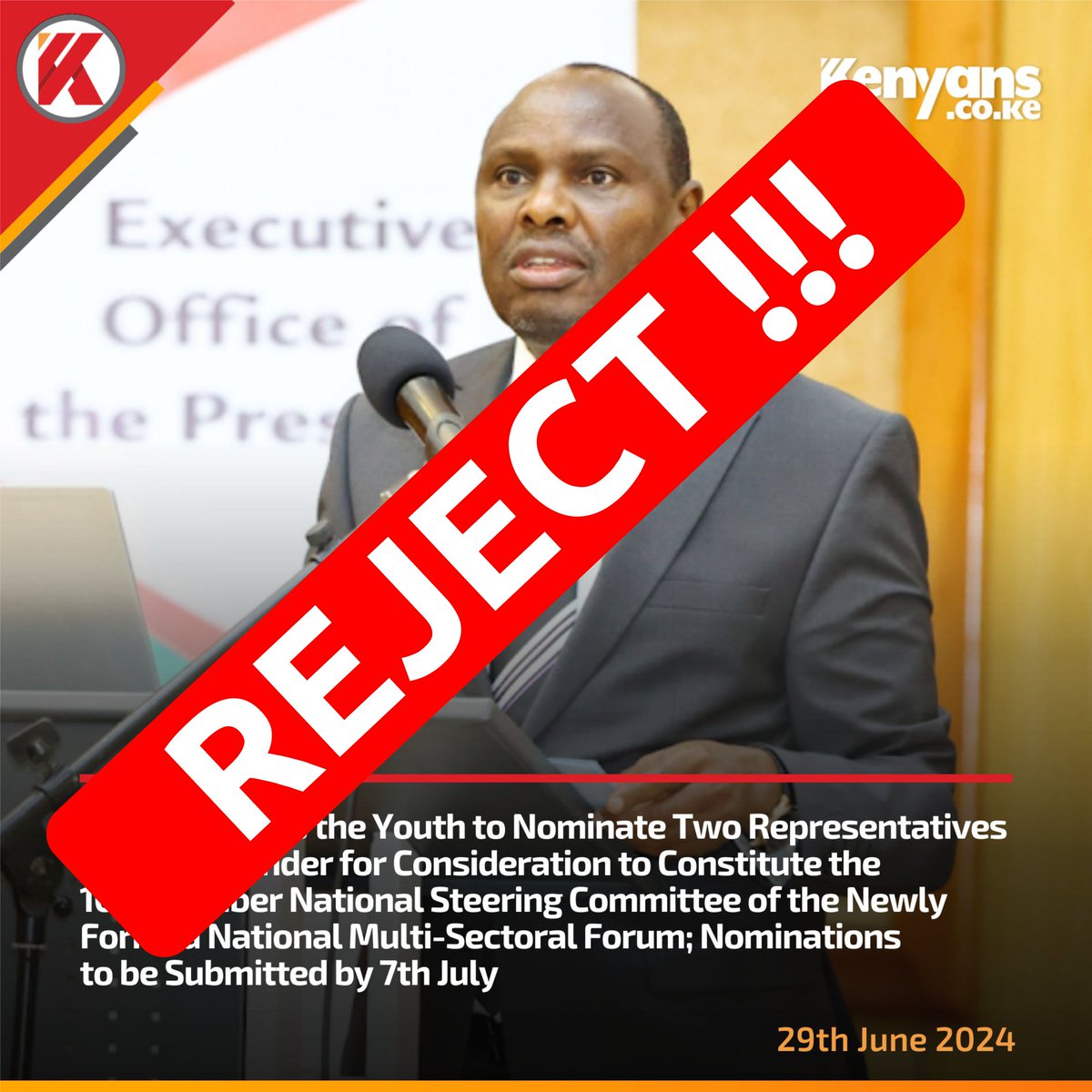 GathogoBMwangi's tweet photo. We Reject!!!
We say no to manipulation!!
Tumekataa @koske_felix https://t.co/iyjD7L0mbK