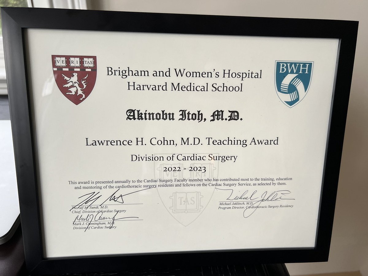 Aki Itoh (@akiitohmd) on Twitter photo Teaching necessitates unwavering commitment and dedication. I’m by no means an exemplary teacher but I appreciate that Brigham trainees acknowledge my effort with “Larry Cohn Teaching Award” this year. My humble endeavor in teaching will continue <a href="/BrighamCardiac/">Brigham and Women's Cardiac Surgery</a>. Teaching necessitates unwavering commitment and dedication. I’m by no means an exemplary teacher but I appreciate that Brigham trainees acknowledge my effort with “Larry Cohn Teaching Award” this year. My humble endeavor in teaching will continue <a href="/BrighamCardiac/">Brigham and Women's Cardiac Surgery</a>.