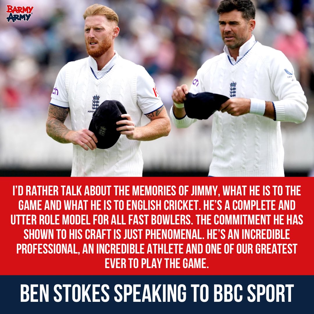 Stokesy is full of praise for Jimmy ahead of his final Test match for England ❤️