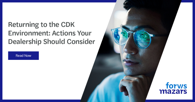 We recognize that the CDK cyber incident may be overwhelming to your dealership. <a href="/ForvisMazarsUS/">Forvis Mazars U.S.</a> provides a list of actions to consider as your dealership gets ready to return to the CDK environment: bit.ly/4bnKxlc