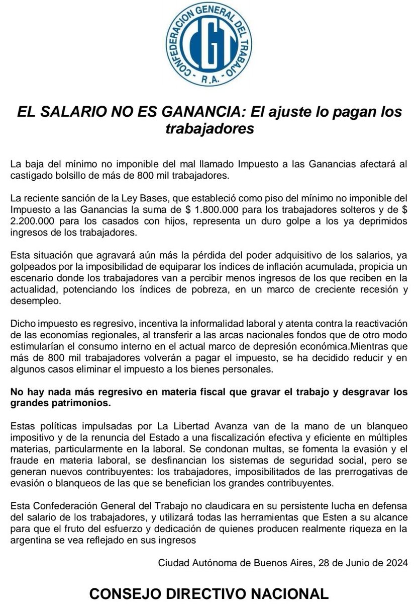 cgtoficialok's tweet image. ❌ El salario no es ganancia: El ajuste lo pagan los trabajadores