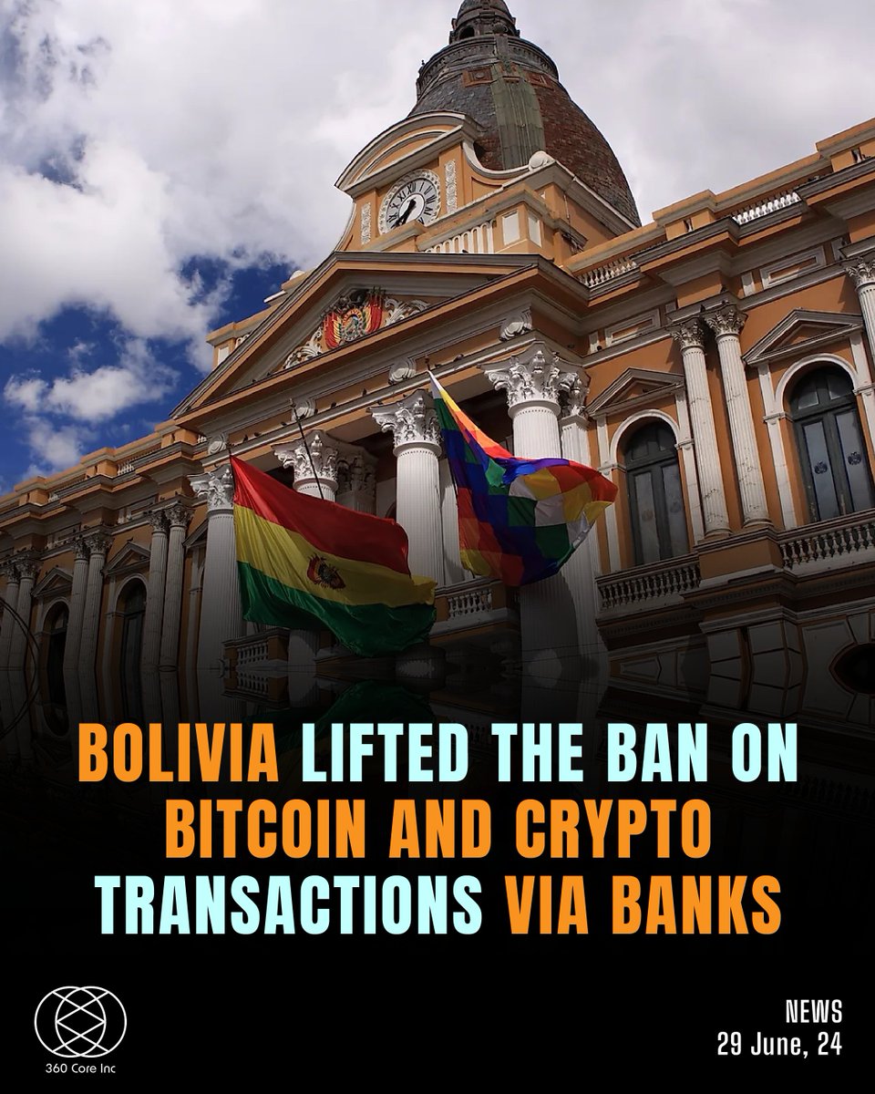 💥Bolivia’s central bank, Banco Central de Bolivia, has lifted its ban on Bitcoin and crypto payments, allowing financial entities to conduct transactions with digital assets to modernize its payment system.

💥The central bank said the move was made to help Bolivia elevate its