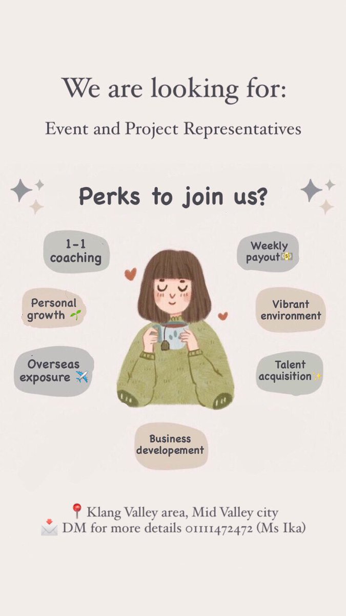 ellegrey1118's tweet photo. Immediate hiring 📣✨

@twt_kerjaMY @kerjakosong123 @Oh_KerjaKosong @Jobkerjaya @twt_kerja @kerja_kosongMY @ejawatankosong @MusKerjaKosong 

#OhKerjaKosong #KerjaKosong #JawatanKosong #KerjaKosongTerkini #jobvacancy #peluangkerjaya #carikerja #jobstreet #kerjakosongkl #iklankerja https://t.co/tjLPQP6mR3