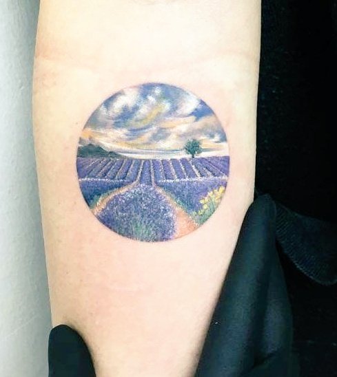 Lavender Fields tattoo by Turkish born artist Eva Krbdk #WomensArt