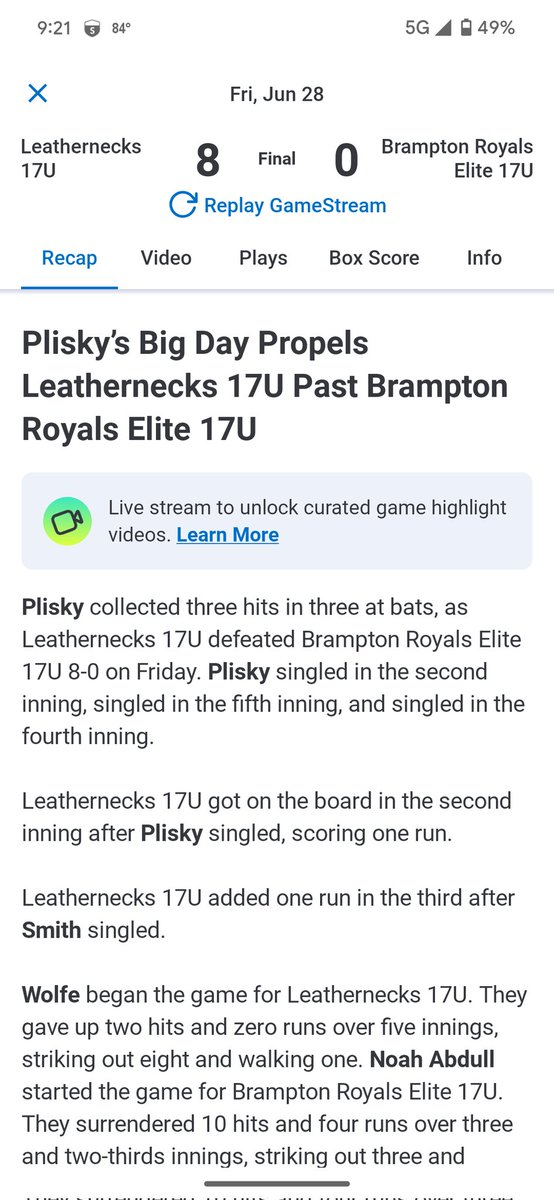 austinplisky's tweet photo. Great win for @EvilleNecksBB over the Canadian Brampton Royals yesterday. @ColinWolfe15 w/ a gem on the mound and I went 3/3 at the plate to win 8-0 https://t.co/GWrvatgWue