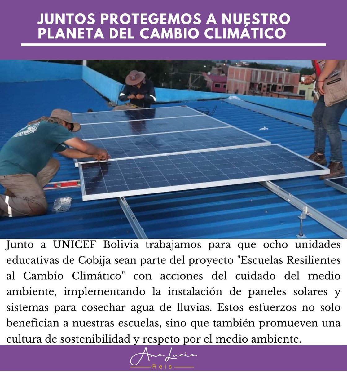 💧☀ ¡Somos parte de la solución! 

Trabajamos de manera coordinada para que ocho unidades educativas de nuestro Municipio cuenten con paneles solares y sistemas para cosechar agua de lluvias, de esta manera aportar al cuidado de nuestro Planeta 🌏
¡Juntos trabajamos mejor! 🤝✨