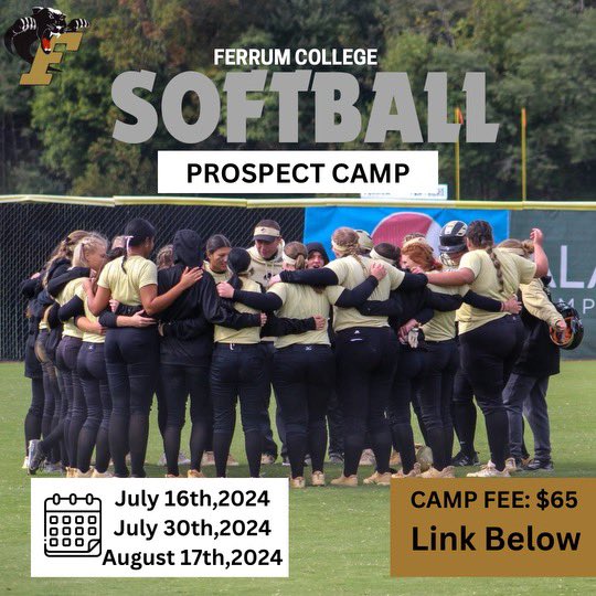 softballferrum's tweet photo. FERRUM SOFTBALL SUMMER CAMP DATES! LIMITED AVAILABILITY FOR ALL THREE DATES:
July 16th: 4 spots 
July 30th: 6 spots
August 17th: 7 spots 

Each camp is limited to 30 players. Here is the link to sign up: https://t.co/qIRP7hzTYx https://t.co/8a41NohZrJ