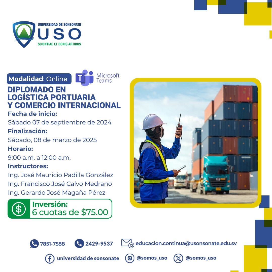 La Unidad de Educación Continua de #SomosUSO te invita a que participes del Diplomado en #LogísticaPortuaria y #ComercioInternacional. Si quieres participar solicita información a nuestro WhatsApp dando clic al siguiente enlace: wa.me/78517588