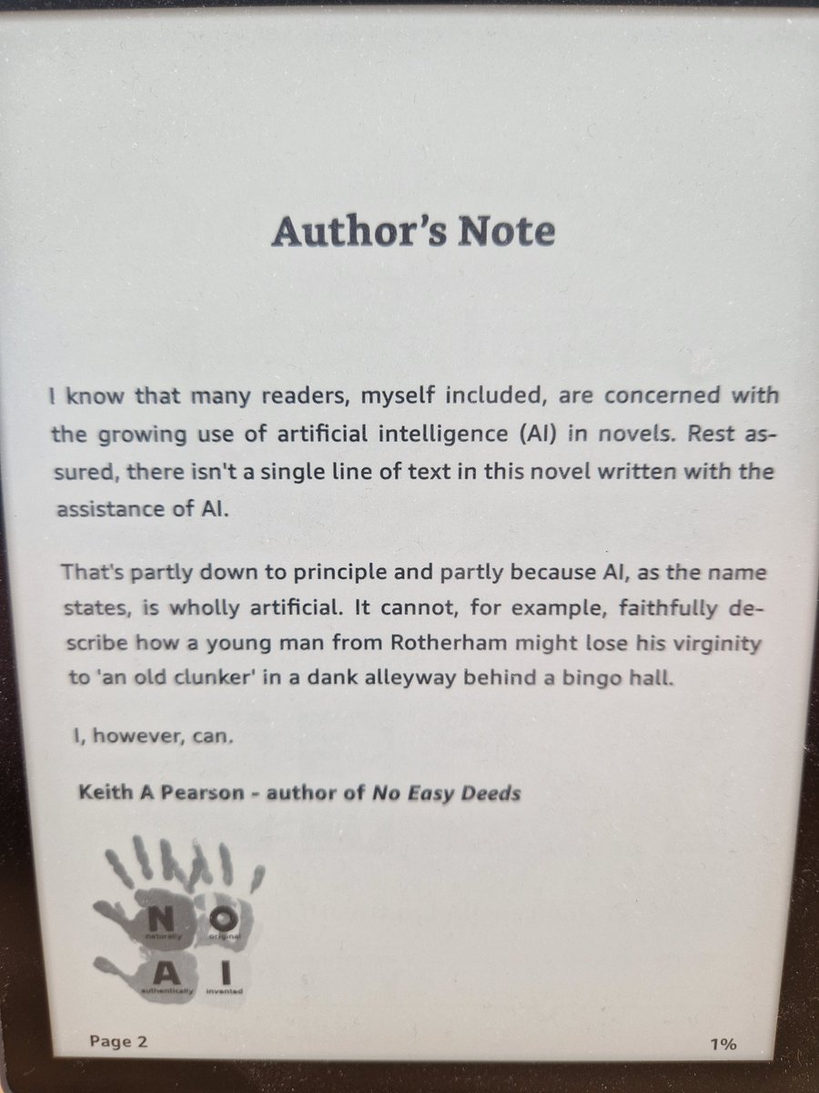 keithapearson's tweet image. With thanks to my fellow indie author, @RRHaywood who created the 'No AI' concept and logo, this is my stance on the use of AI in novels...