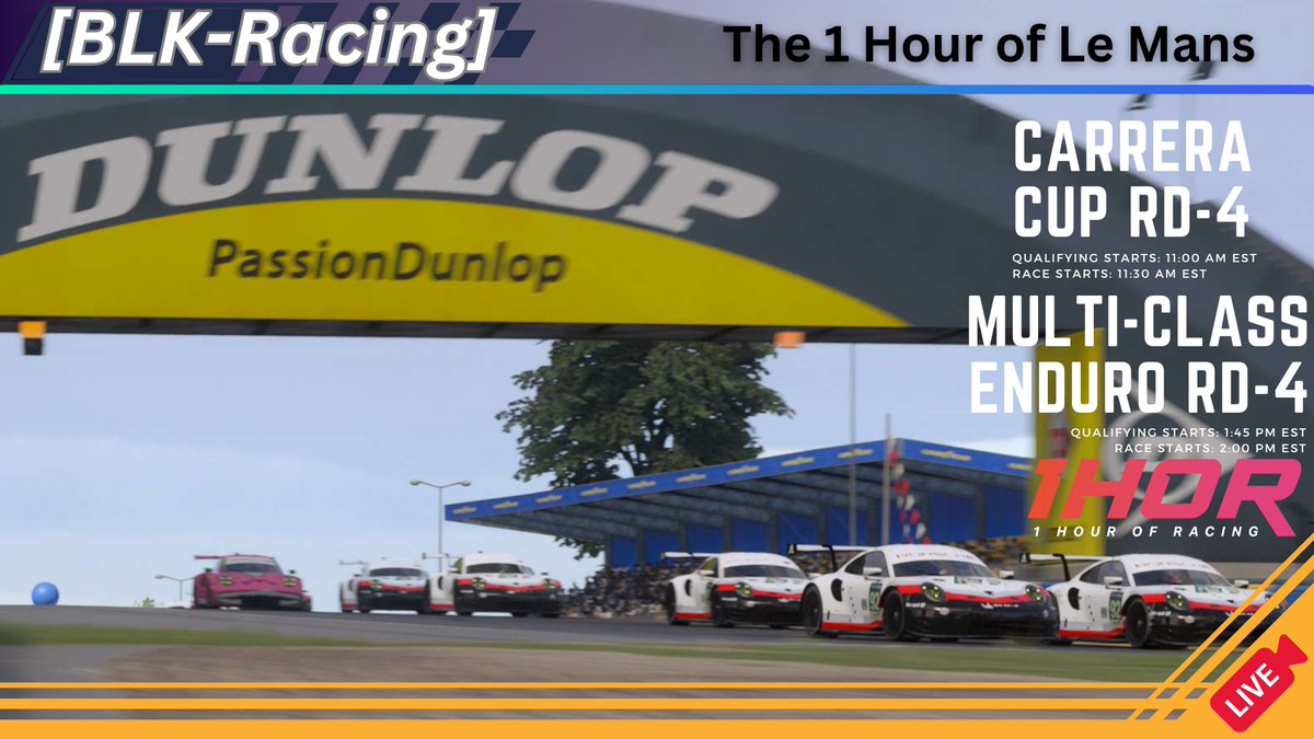 KuroleGaming's tweet image. Going Back to Le Mans for a much more reasonable amount of time. I&apos;m hosting Round 4 of the Porsche Carrera Cup before dropping into the @1hourofracing Multi-Class Enduro. see you out ther #Forzacommunity

(links below)