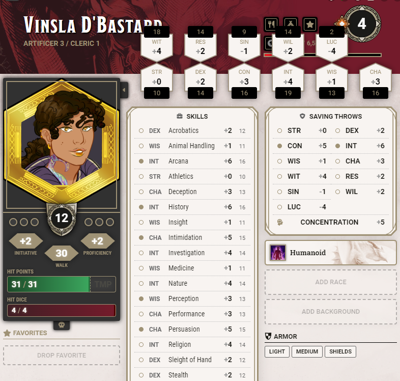 lazyplover's tweet photo. Recently swapped my DND game from Roll20 to Foundry! A lot of features are not of much interest to me, but the players are enjoying the chat system. And coding the social combat system in was a lot less emotionally harrowing than I thought, on the sheet and in the rolls. https://t.co/oXbkBl4Y3n