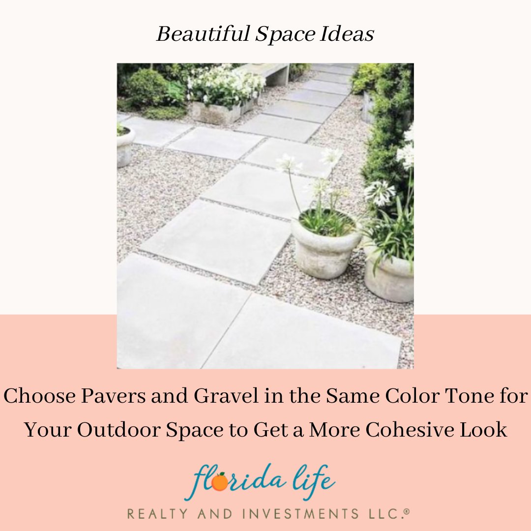 FLlifeRealty's tweet photo. It’s super simple. All you have to do is choose pavers and gravel that match or are in the same color family. 

This will make your space look more cohesive and put together. It totally upgrades the whole outdoor experience and really makes the yard look intentional! https://t.co/1tWrGN0dF3