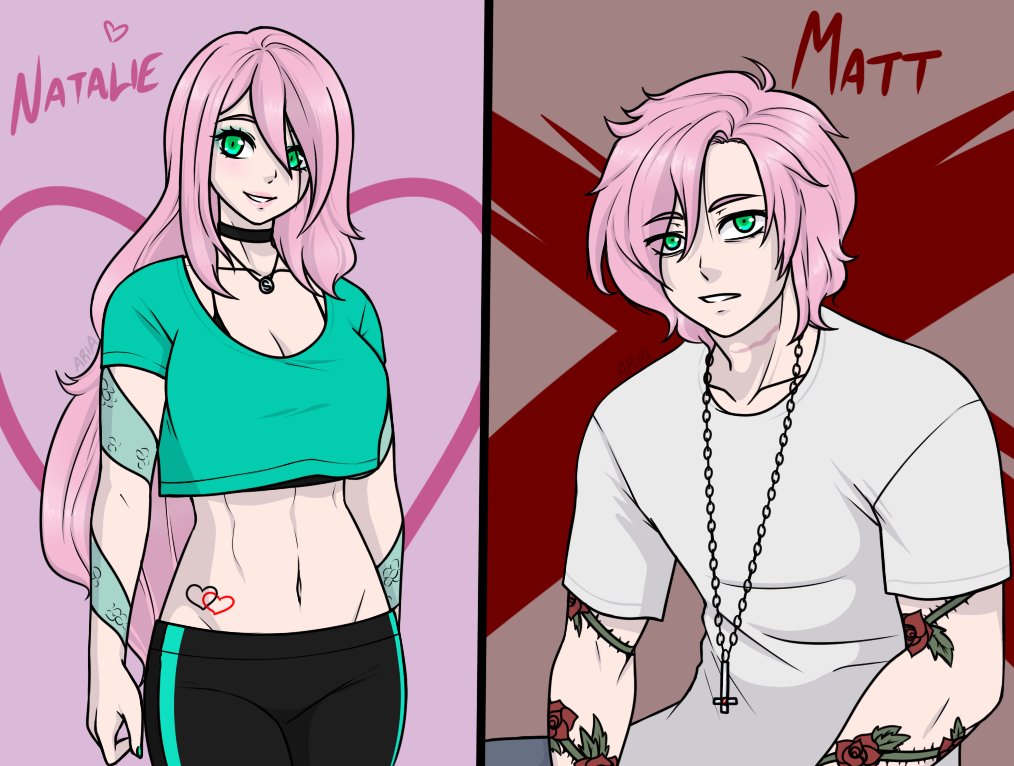 Just_Cilvi's tweet photo. @LSDGoblin Natalie started as a fan character, then I just kept going until she was an official OC.

Matt started as a gender-swapped version of Natalie, but I later made them siblings. https://t.co/oKnmYo1VJR