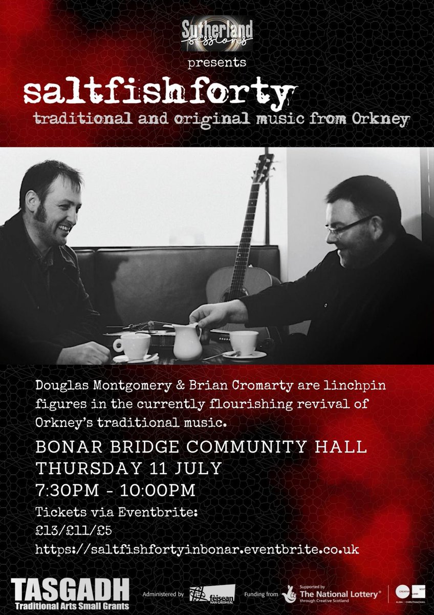 Sutherland Sessions (@suthsessions) on Twitter photo ⭐ Bonar Bridge ⭐ 11th July
We're delighted to welcome fab Orcadian duo Saltfishforty.
<a href="/VentureNorthSco/">Venture North</a> <a href="/NTnewspaper/">Northern Times</a> <a href="/KOSutherland/">Kyle of Sutherland Development Trust</a> ⭐ Bonar Bridge ⭐ 11th July
We're delighted to welcome fab Orcadian duo Saltfishforty.
<a href="/VentureNorthSco/">Venture North</a> <a href="/NTnewspaper/">Northern Times</a> <a href="/KOSutherland/">Kyle of Sutherland Development Trust</a>