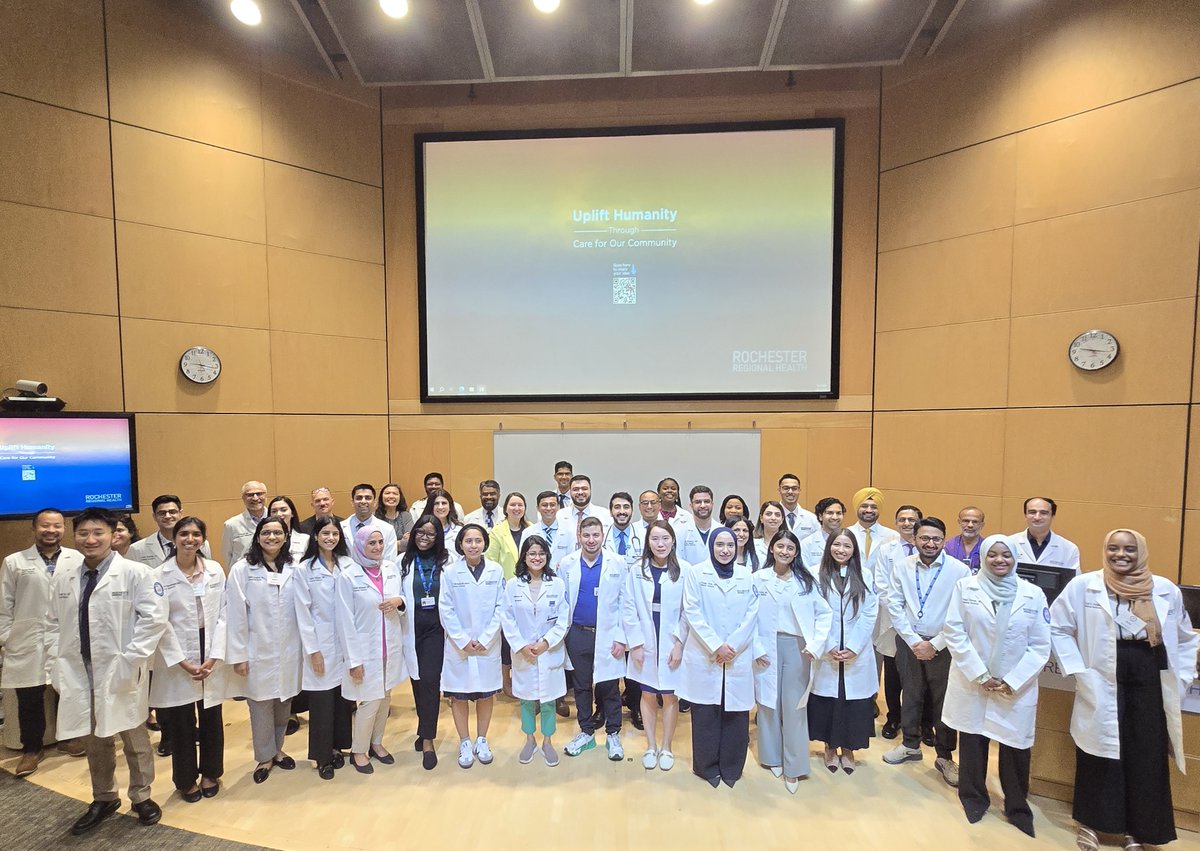 Congratulations to our new interns! 🎉

We are excited to welcome 24 new colleagues to our internal medicine residency program!  

We look forward to your excellent contribution and dedication in providing exceptional patient care

#MedEd #MedTwitter #RGHIMRP #White_coat_ceremony