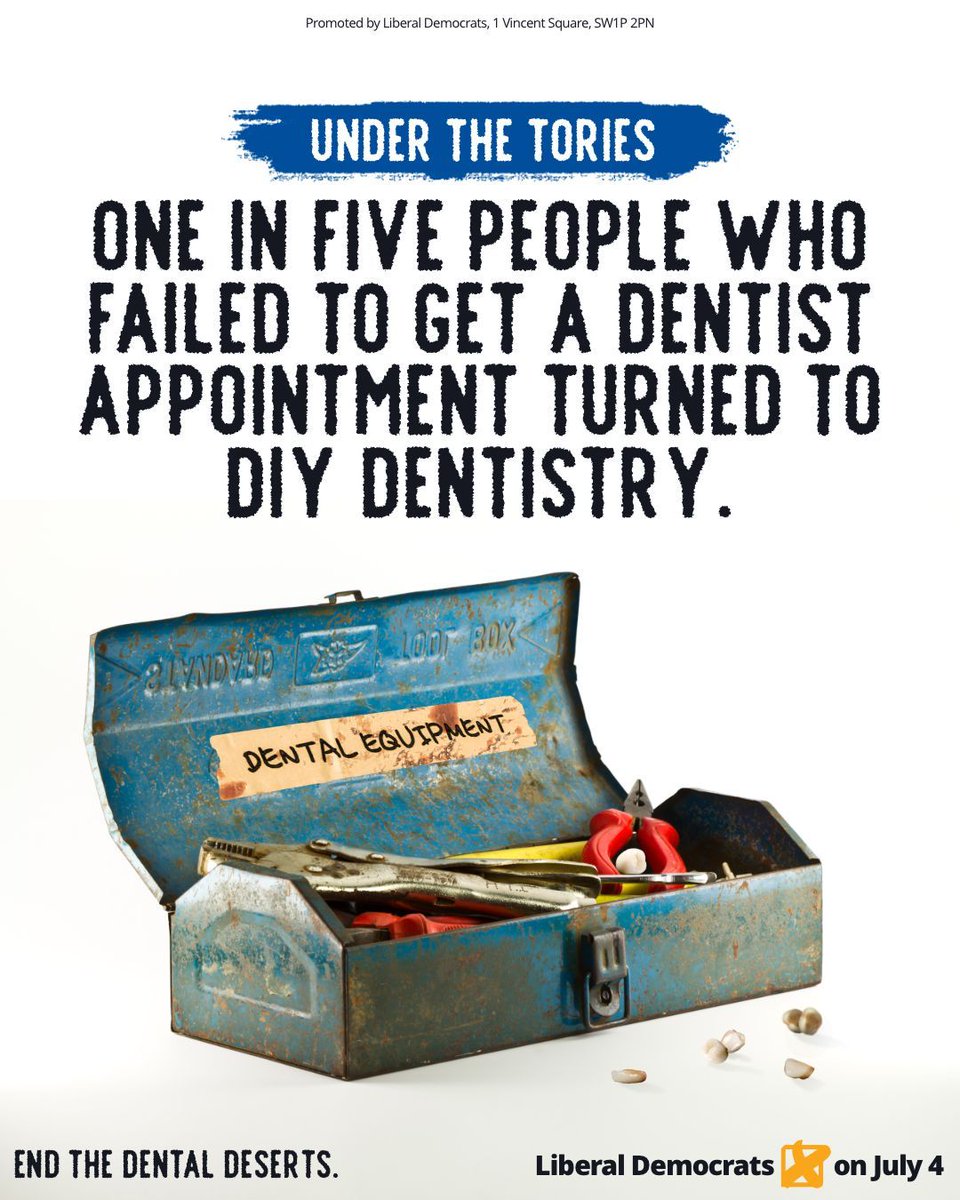 LibDems's tweet photo. The Conservatives have left our NHS dental services to rot. 

Liberal Democrats will end the dental deserts. https://t.co/qDixBWRgkk