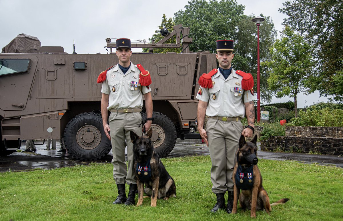 🇫🇷 Parce qu’ils sont eux aussi au service de la France, ils méritent d’être récompensés. 

Le régiment a décoré les chiens RITZ et SLOQUI pour leur rôle dans la protection d’emprises militaires. 

Des décorations qui mettent également à l’honneur la relation avec leurs maîtres.