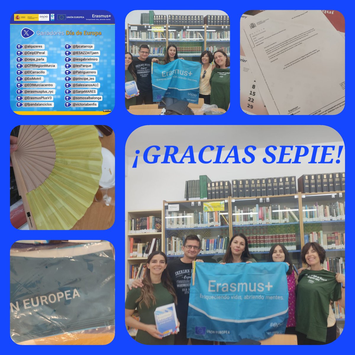 📢 Ganadores Día de Europa 🇪🇺🇪🇺 Muchas gracias a <a href="/sepiegob/">SEPIE</a>. Recibido el material promocional🥳🥳🥳 #DíadeEuropa #ErasmusPlus <a href="/IESSRamonyCajal/">IES Santiago Ramón y Cajal</a>