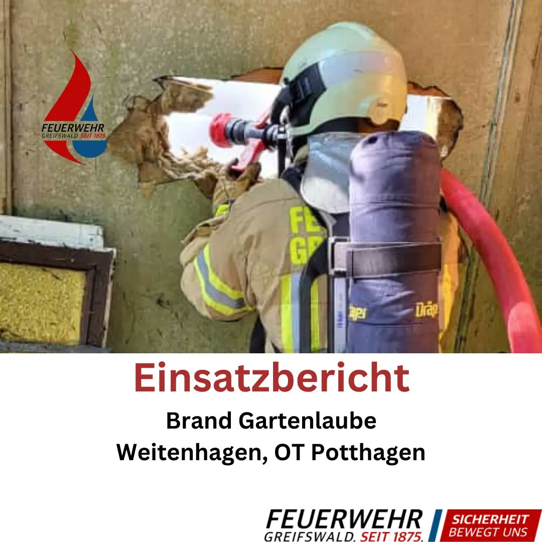 FGreifswald's tweet photo. +++ EINSATZBERICHT +++

Wir waren für Euch im Einsatz: #Brand einer #Gartenlaube in #Weitenhagen. Wir unterstützten mit den #Einsatzkräften der 2. Wachabteilung der #Berufsfeuerwehr #Greifswald112. https://t.co/4Uyn8hRkYC