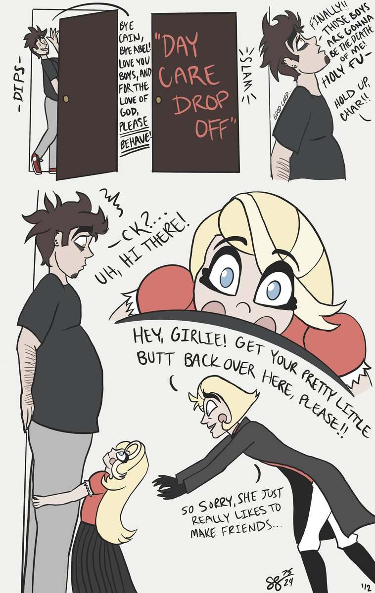 ScarletS75's tweet photo. #adamsappleweek2024 Day 5: AU - SINGLE DADS❤️🖤 “Day Care Drop Off” short comic #adamsappleweek #adamsapple #AdamsappleAU https://t.co/rzhryiARwr