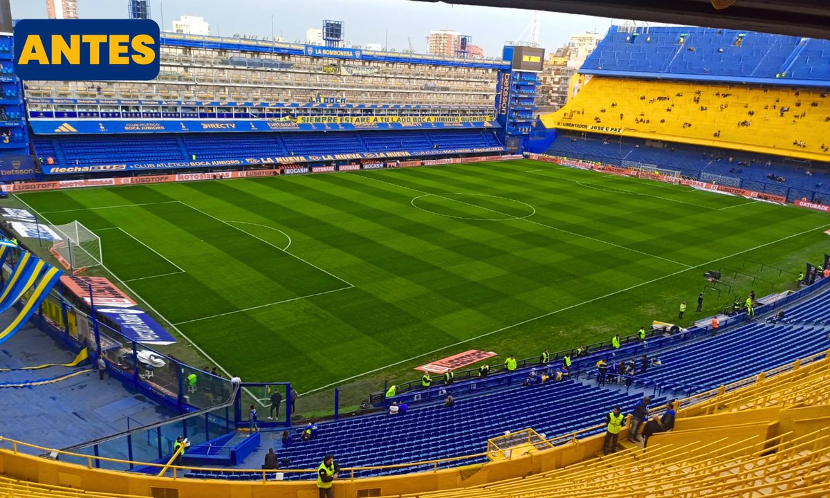 El sorpresivo cambio en La Bombonera El antes del campo del corte del campo de juego de La Bombonera.