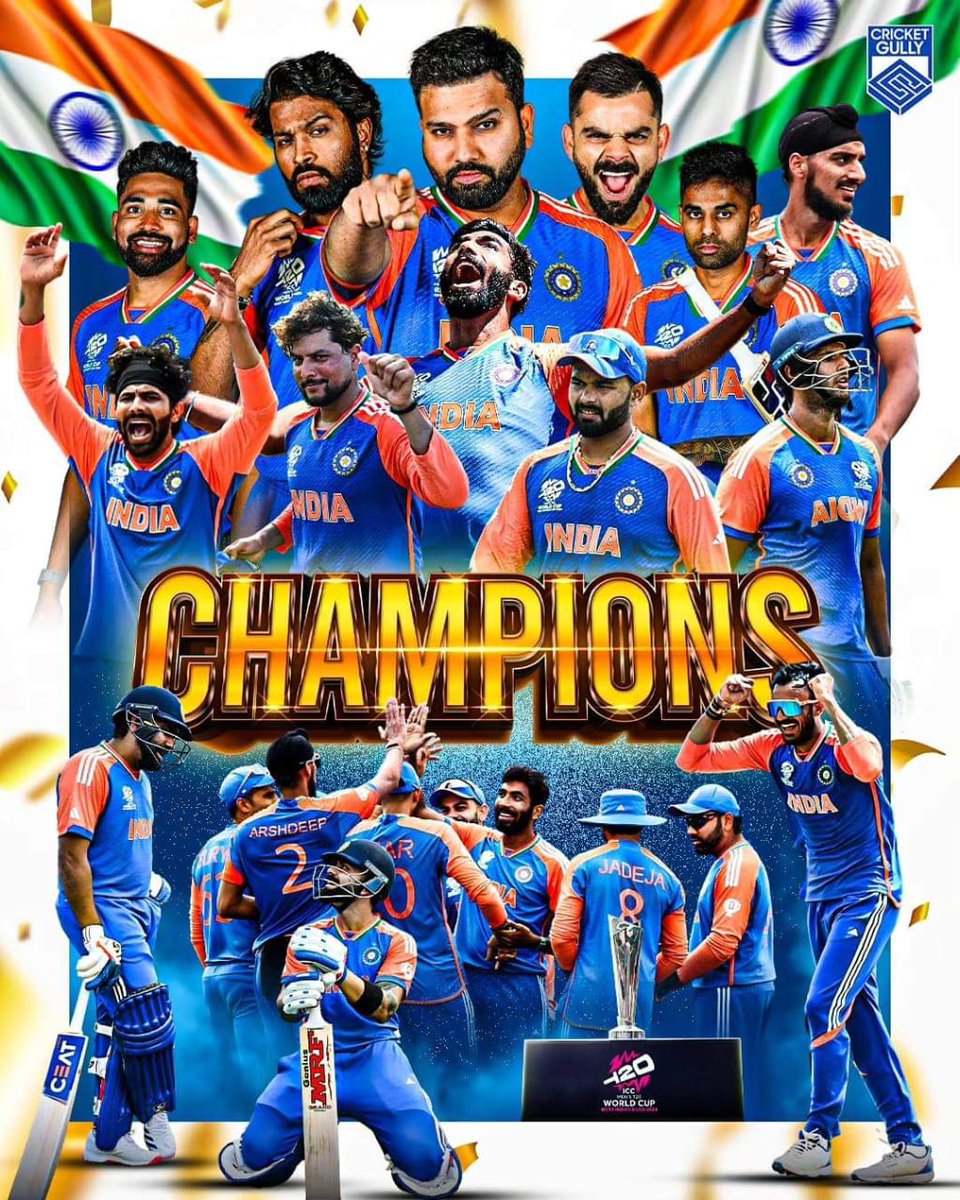 vcsubbareddy's tweet image. 𝗜𝗡𝗗𝗜𝗔 𝗔𝗥𝗘 #𝗧𝟮𝟬𝗪𝗼𝗿𝗹𝗱𝗖𝘂𝗽 𝟮𝟬𝟮𝟰 𝗖𝗛𝗔𝗠𝗣𝗜𝗢𝗡𝗦 🏆

#T20WorldCup | #SAvIND |   ✌️✌️✌️