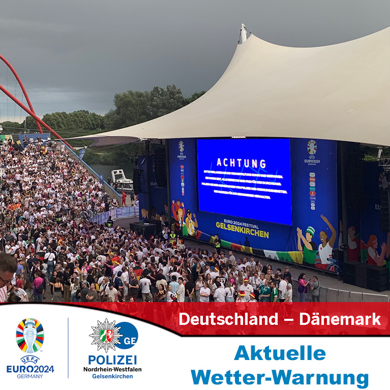 Die Fan Zone am Nordsternpark und auch das Amphitheater sind geräumt.
Vielen Dank an alle Besucher für den reibungslosen Ablauf. Wir hoffen, dass Sie alle sicher an Ihr Ziel gekommen sind und nun einen wetterfesten Ort zum weiteren Anfeuern ihrer Teams gefunden haben ⚽️