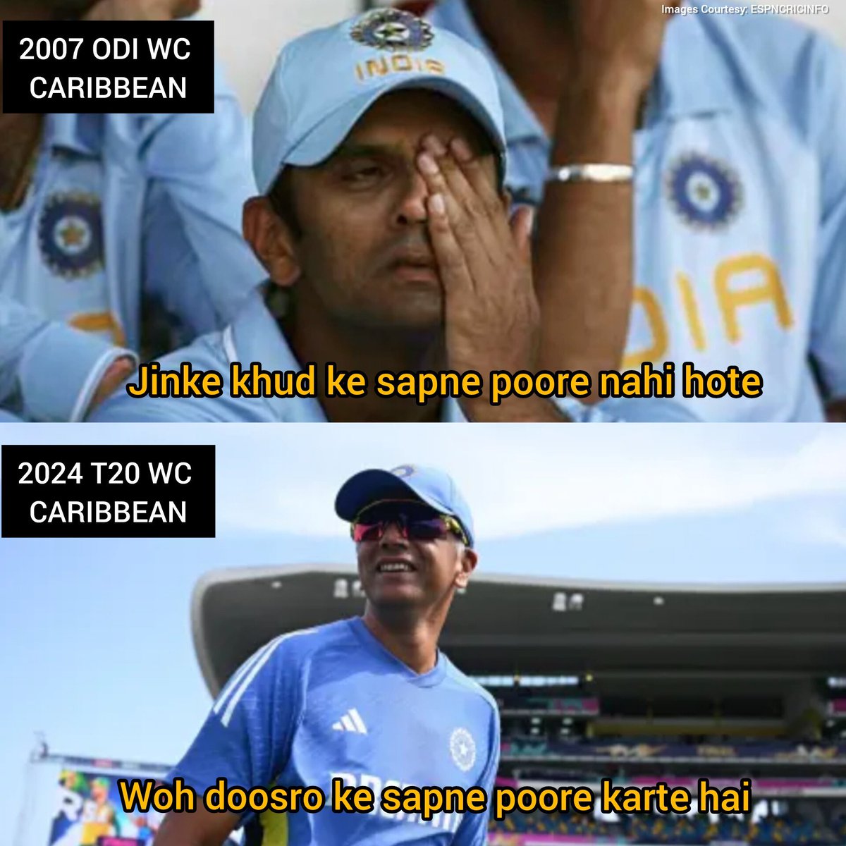 Akkey117's tweet photo. A Journey to prove himself 
Started from 2007 West Indies's Port of Spain 
which is accomplished at barbados,west indies 2024
#RahulDravid 🐐
#T20WorldCup https://t.co/W0dOYXg3jj