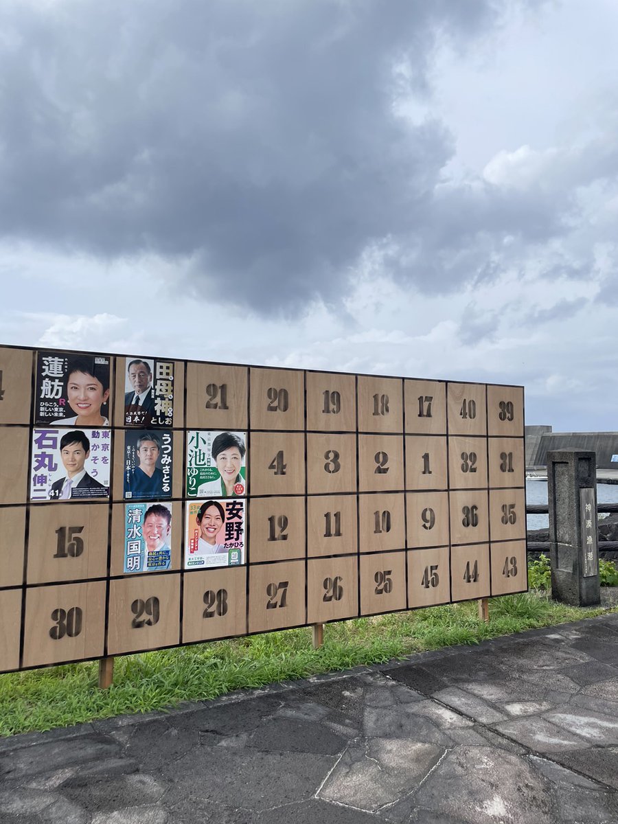 annotakahiro24's tweet photo. 【島しょ部にもポスター続々💪】
#安野たかひろ は無所属・新人ながら、志に共鳴くださったボランティアの方が、島しょ部を含む都内各所に向かってくださっています��

写真は、小笠原村・八丈島のボランティアの方からいただきました。黄色のピン(完了済)も増えています。
#東京都知事選 #TOKYOAI