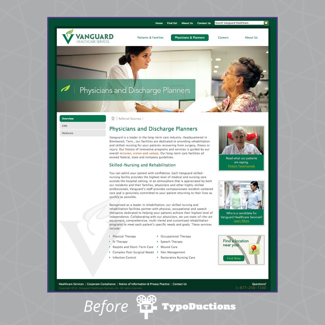 TypoDuctions's tweet photo. Take a look at this beautiful transformation! Our TypoDuctions web design team worked their magic to create a stunning new website for our friends at Vanguard Healthcare Services.

Ready to elevate your online presence? Contact us today to get started. https://t.co/y2pnSvUog7