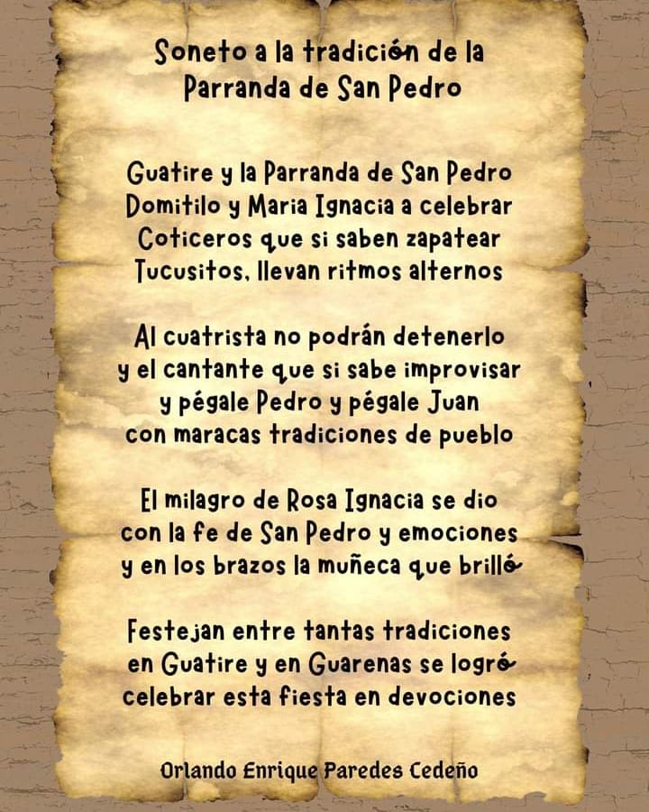 poetation's tweet photo. Soneto a la tradición de la Parranda de San Pedro #soneto #ParrandadeSanPedro @VillegasPoljak @reddearte @VeMisionCultura @VTVcanal8 https://t.co/Nf37rtMLV1