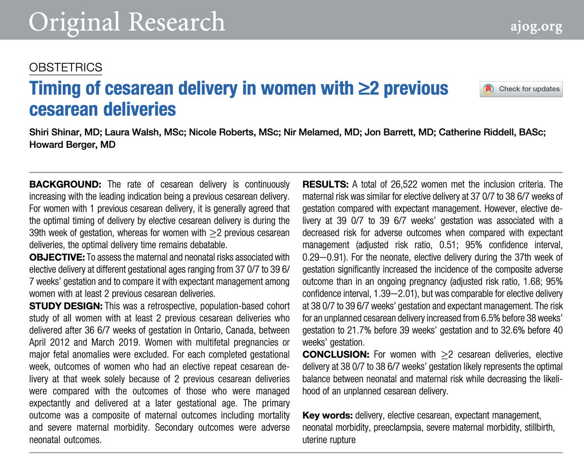 AJOG_thegray's tweet photo. Timing of cesarean delivery in women with ≥2 previous cesarean deliveries https://t.co/lqXBwNrPmb https://t.co/2IdZWoGGv5