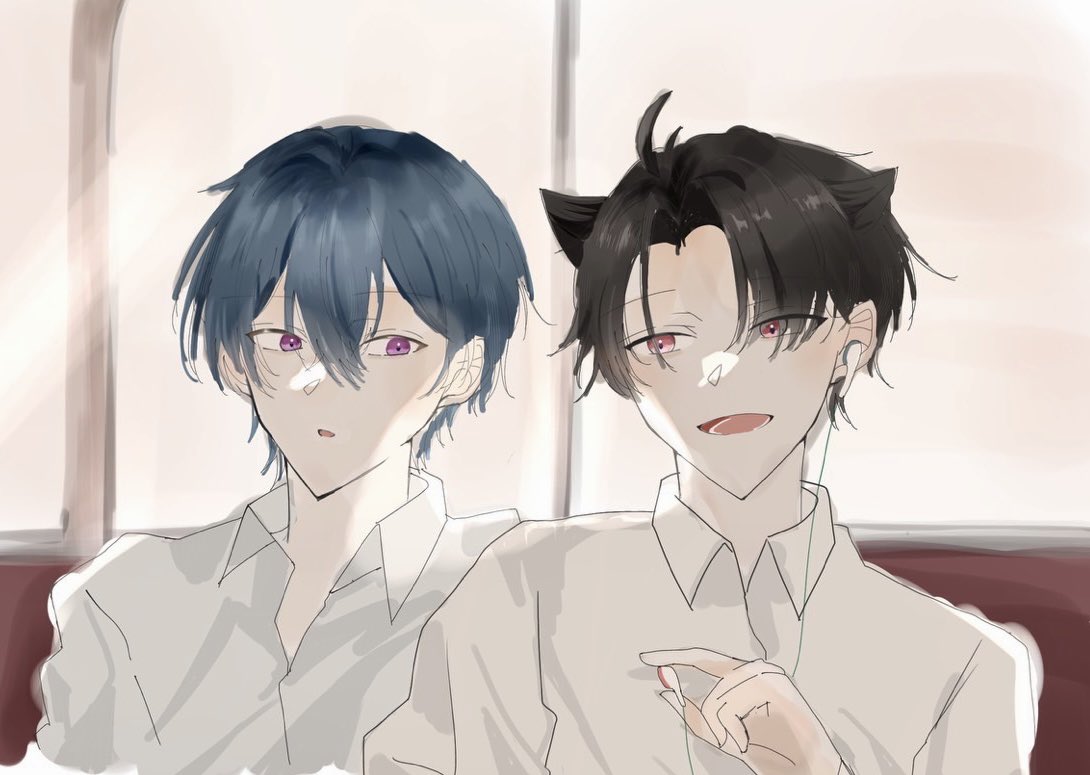 例のイヤホン…仲良しだね… #ハンドレFA #ハンドレッドノート #司波仁