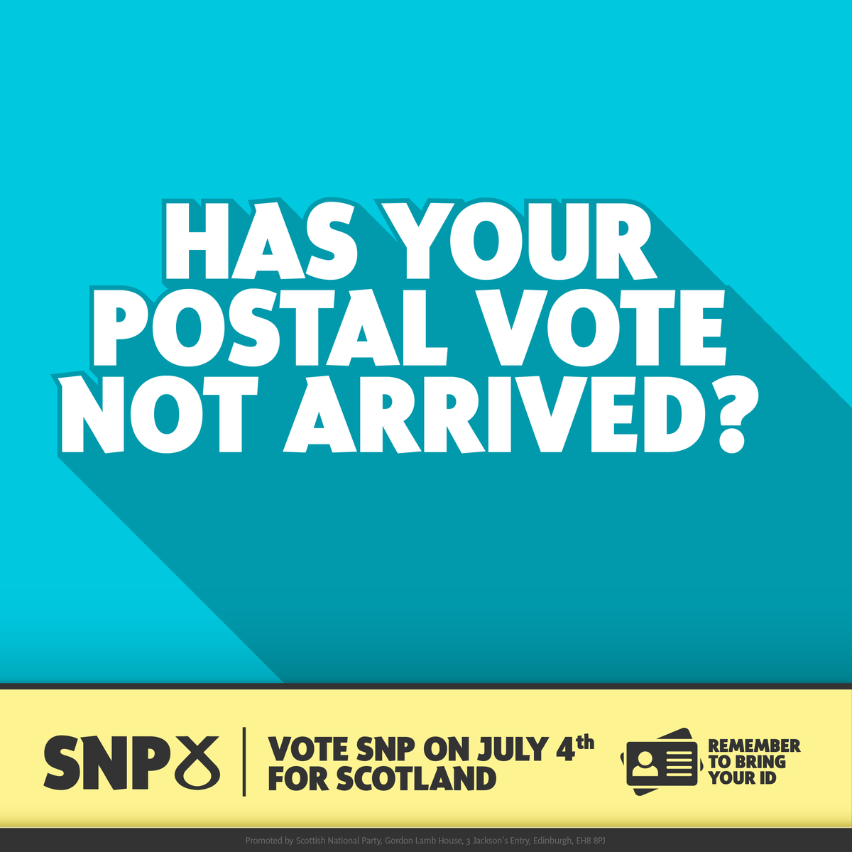 theSNP's tweet photo. 📢 Still waiting for your postal vote to arrive?

➡️ Find out how you can still make your voice heard in this Westminster election: https://t.co/hgIqKRAZ76 https://t.co/k05jhepEQk