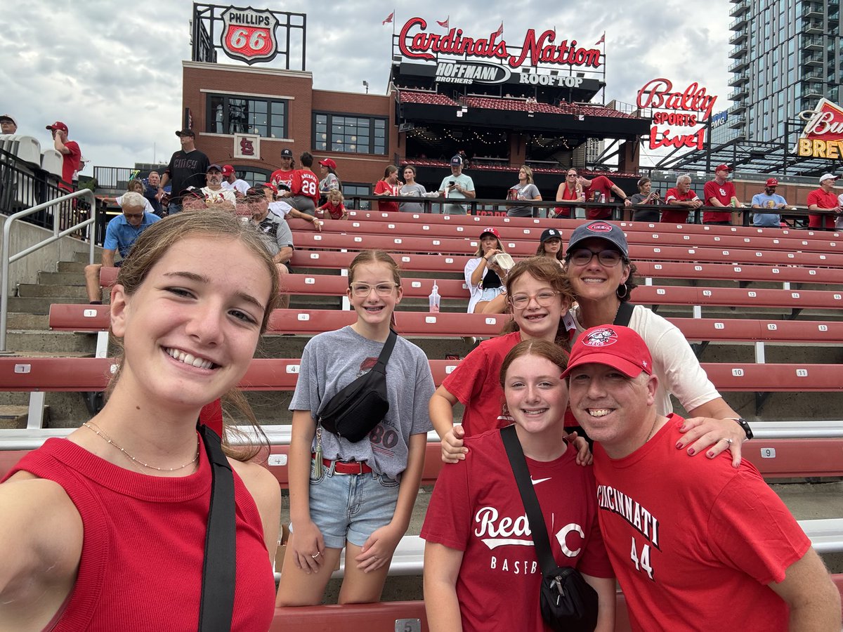 CoachCStevens's tweet photo. Stevens Family on the road in St. Louis taking in a Reds game. ⚾️ https://t.co/IWmSPzj70m