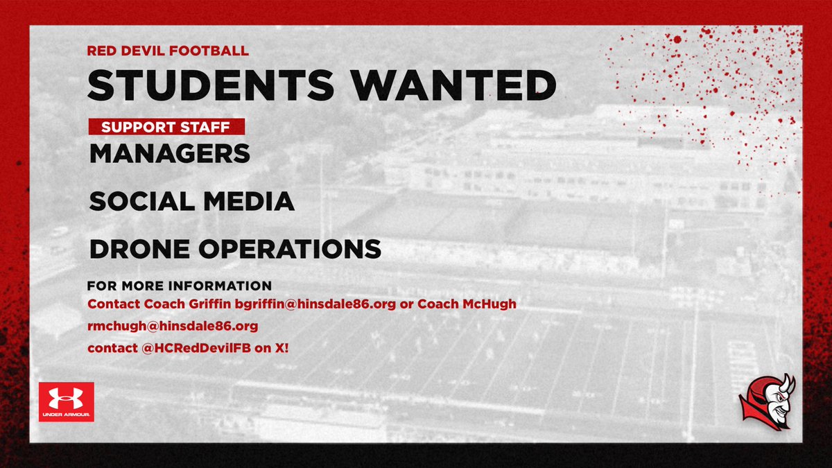HCRedDevilFB's tweet image. Red Devil Football is looking for Red Devils who want to be a part of Red Devil football but contribute in a different way! Managers, practice and social media video and drone operators, there’s something for everyone! Camp starts July 8th! Reach out today! #EarnIT