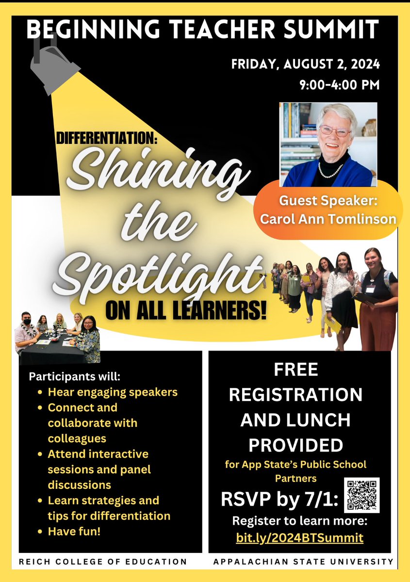 Are you a beginning teacher in NW NC? Come kick off your school year at our 3rd Annual BT Summit on 8.2.24 at <a href="/AppstateRCOE/">AppState RCOE</a> ! Amazing keynote speakers, breakout sessions, BT panel, tours, giveaways &amp; local lunch! All free &amp; all planned JUST 4 U!! Sign up now—see below! 💛🖤