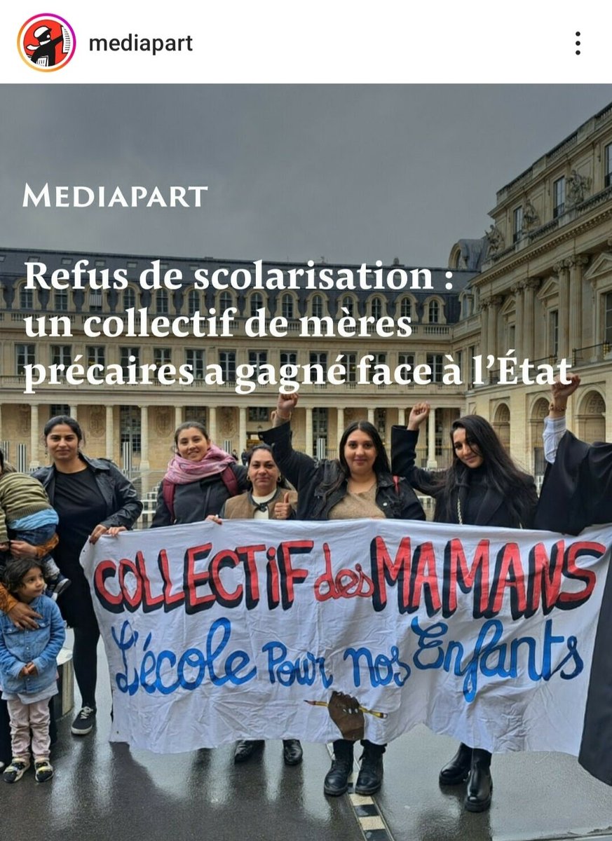 Merci <a href="/Mediapart/">Mediapart</a> et @faizazrl de mettre en lumière notre victoire🔥 se voir refuser l'inscription scolaire de son enfant à la mairie parce qu'on vit en #bidonville c'est humiliant, ça nous fait tellement souffrir. La justice le reconnaît et condamne l'Etat à indemniser 4 mamans.