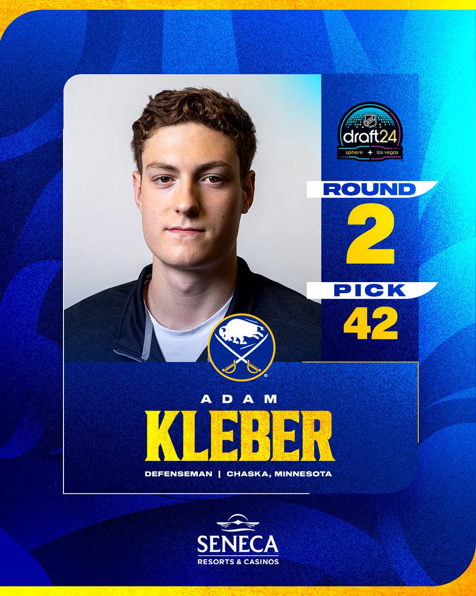 We have selected Adam Kleber with the 42nd overall pick in the 2024 #NHLDraft.

Welcome to Buffalo, Adam!

#LetsGoBuffalo | <a href="/SenecaBuffalo/">Seneca Buffalo Creek Casino</a>