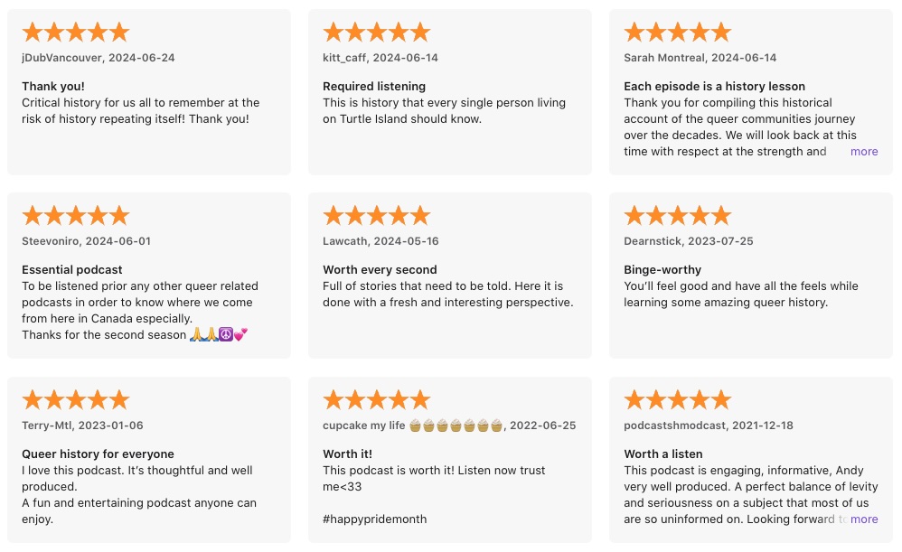 Season Two debuted at No.9 on Apple Canada's Top 10 documentaries list and at No. 68 in the United States!  

Queer Legends Season Two garnered national media attention &amp; listeners love it too! Thank you!

Give us a listen at QueerLegends.org or anywhere you get your pods!