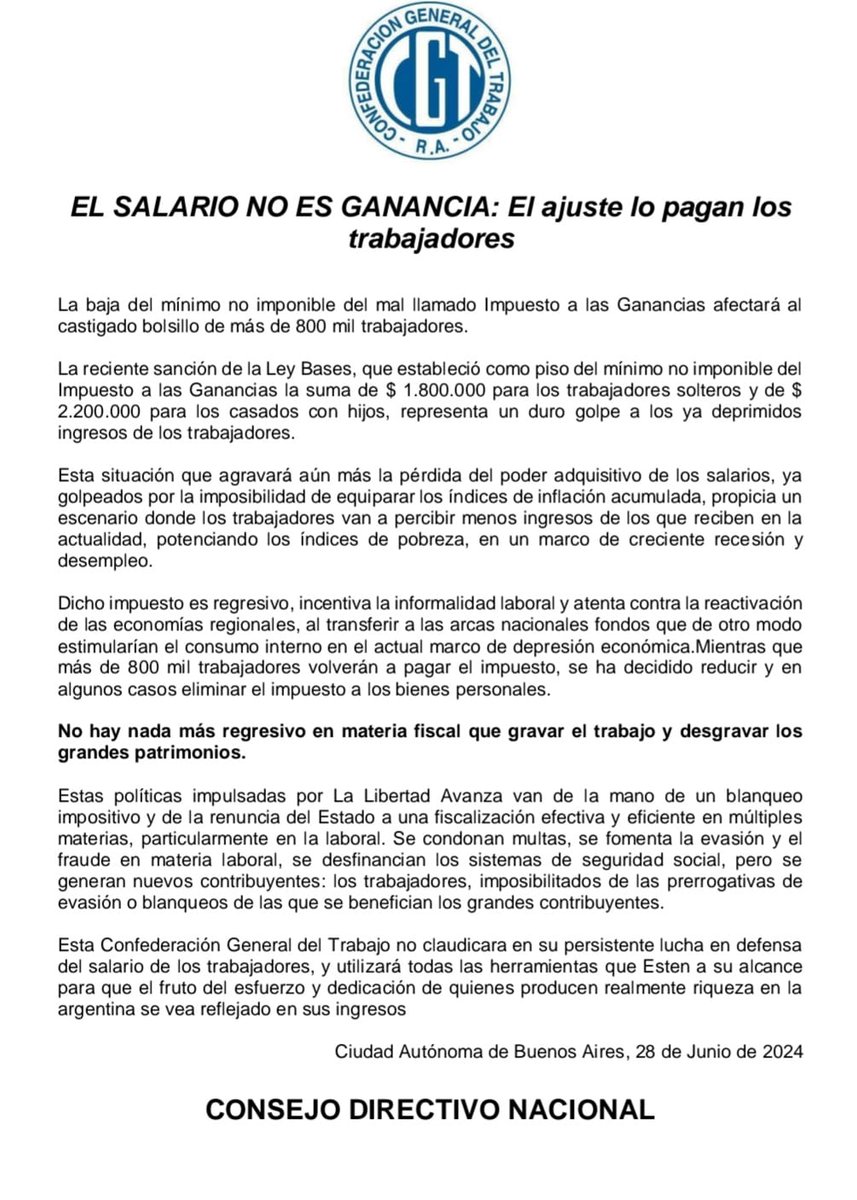 Buen día cr@s. Comparto comunicado de CGT que nos manda Seccional