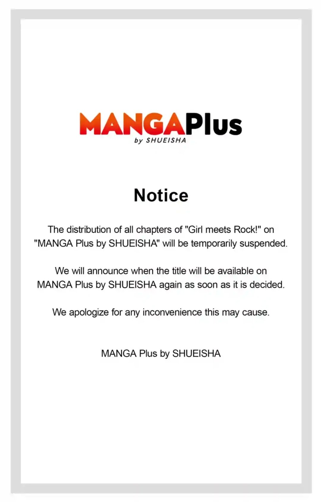Shonen Jump News on X: “MANGA Plus has temporarily stopped the 