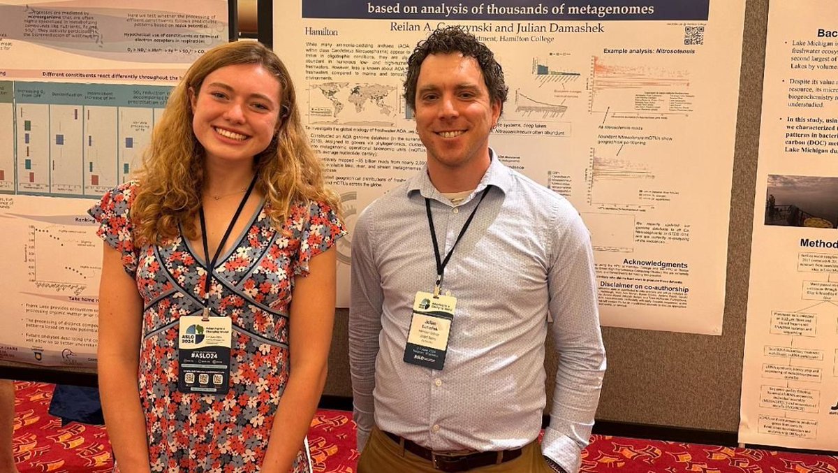 HamiltonCollege's tweet image. Prof. Julian Damashek and Reilan Garczynski &apos;26 share their Hamilton research at a conference hosted by the Association for the Sciences of Limnology and Oceanography. buff.ly/3VKuGZh

@aslo_org #ASLO_LO #ASLO_Methods #Aquatic