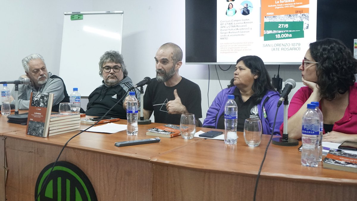 CTARosario's tweet photo. Presentación del libro “La Fortaleza. Sindicatos, Estado y relaciones de fuerzas (Argentina, 1945 – 2001)”, de @luiscampos76 en @ATERosario con @lorennadoc @DanielYofra de @FTCIODyARA , Sergio Arelovich @MatEconomia  y la moderación de @alberti_sofi (1) https://t.co/44UBi1TxeZ