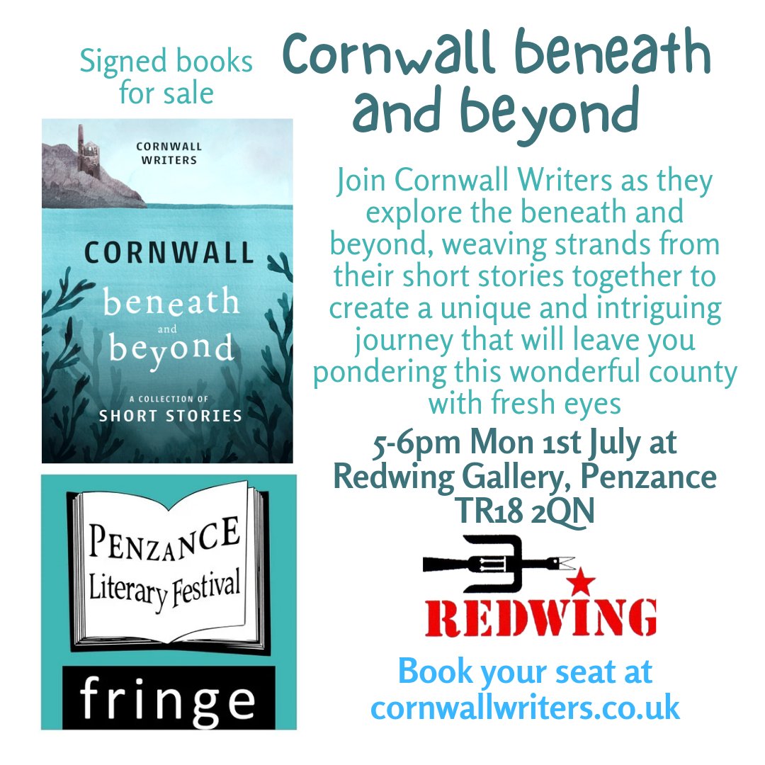 CornwallWriters's tweet photo. Come and join us at @PenzanceLitfest Fringe on Monday 1st July at 5pm in the @RedwingGallery as we explore all things 'beneath and beyond' Cornwall.

Book your free seat at https://t.co/bD0Kc6BmBn

#shortstories #booklovers #EVENT #Cornwall https://t.co/FeDD9I94AK