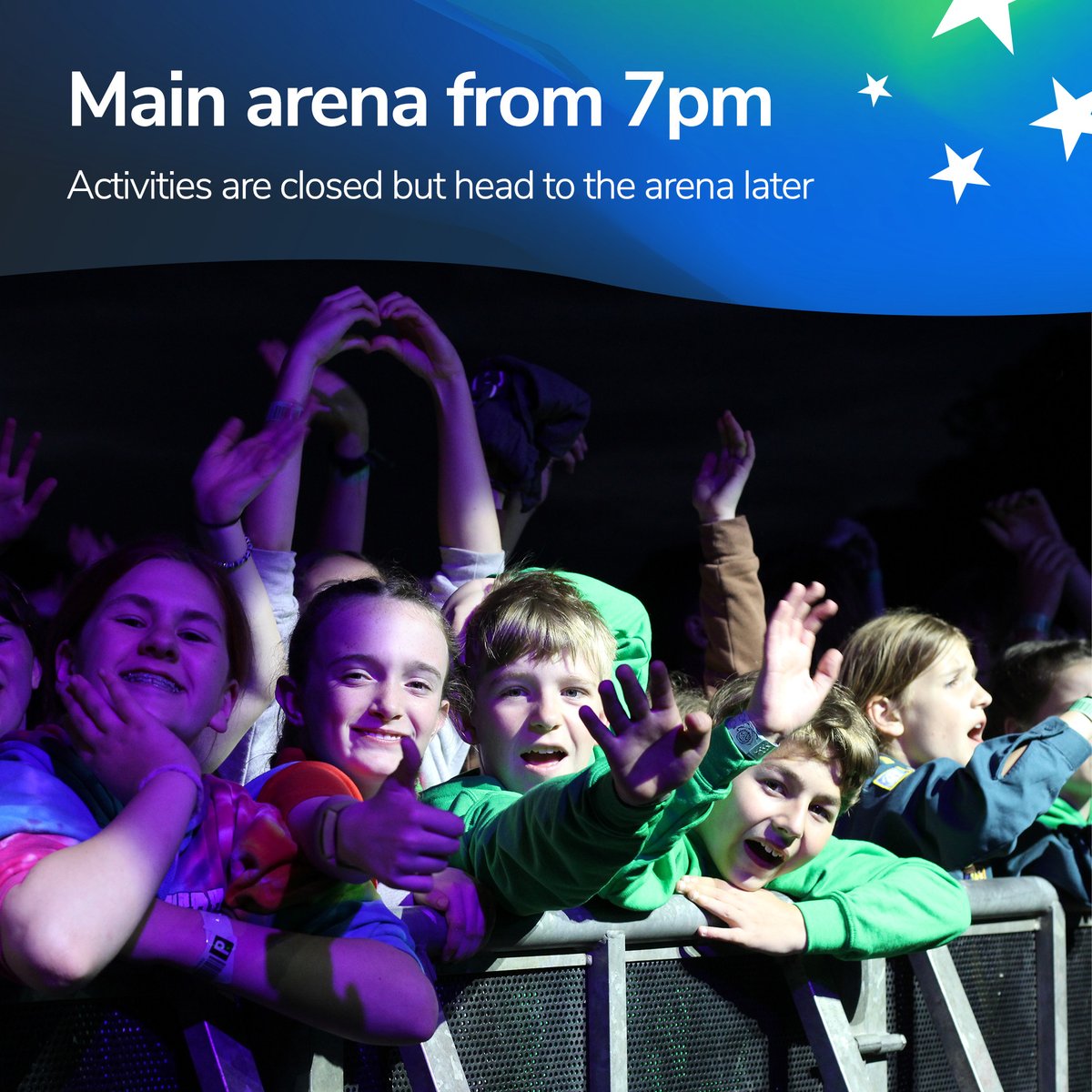 Activities are now closed for today (except for Explorer Scout service teams) but make sure you head back to the main arena at 7pm for another amazing evening of live music. #scoutaboutlive