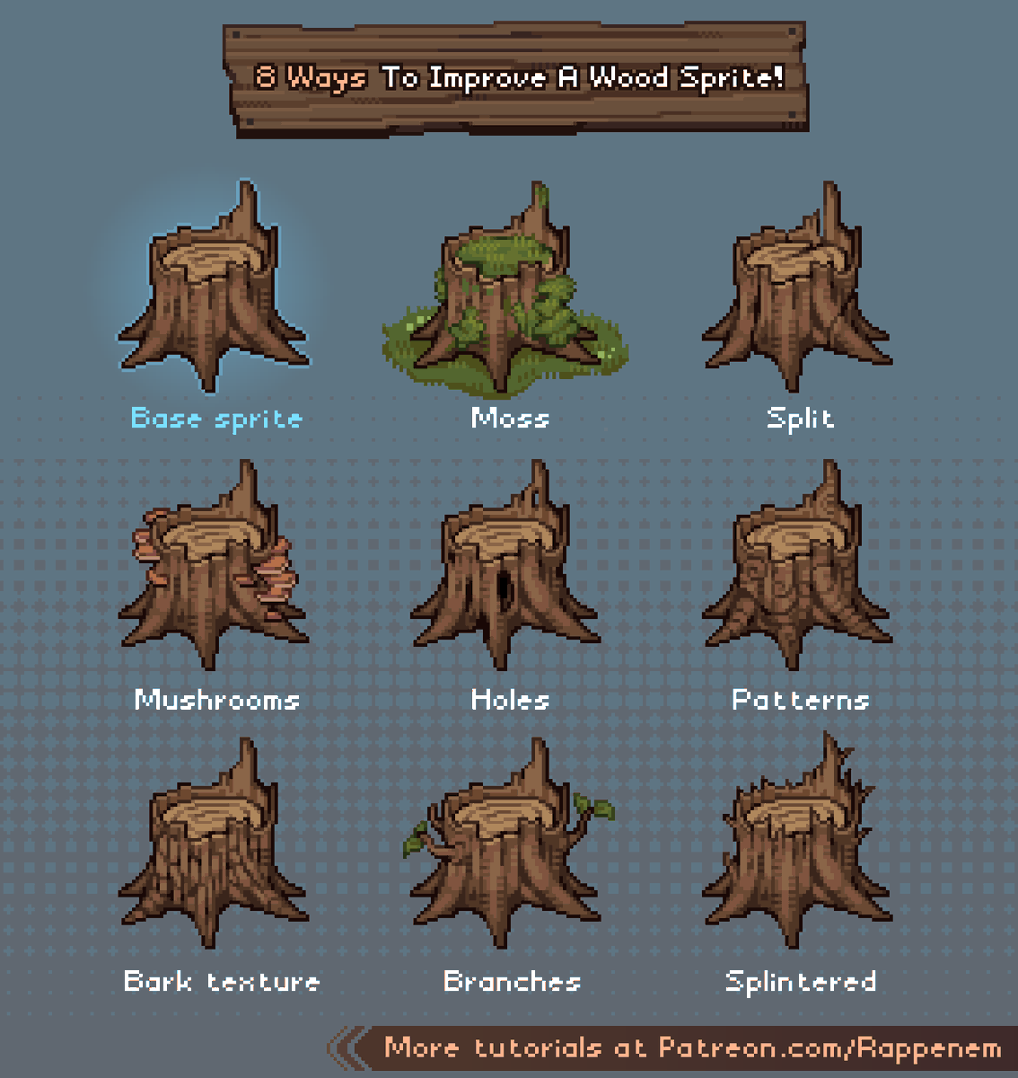 Some ways to make a wood sprite more interesting! #pixelart #ドット絵