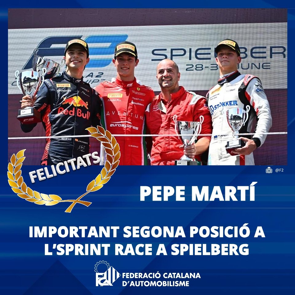 FCAutomobilisme's tweet photo. 📢 F2
🥈 PEPE MARTÍ - SEGONA POSICIÓ A L'SPRINT RACE A SPIELBERG
🔝 Enhorabona

#FCAutomobilisme #motorsport #automobilisme #pilot #catala #segon #f2 #sprint #race #spielberg https://t.co/4PXDzpa3iu