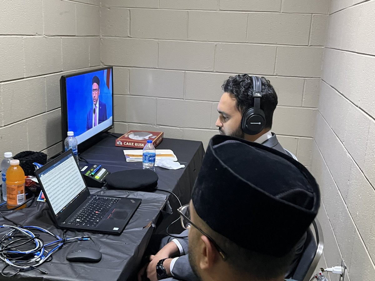 HafeezRehmanMD's tweet photo. Second day of translation in Espanol @JalsaUSA going strong by the grace of Allah. Our translation team is truly blessed with capable individuals. Another evidence of the truth of #promisedmasiah and #Ahmadiyya 
Please pray for our team. https://t.co/FPXCJnEImc